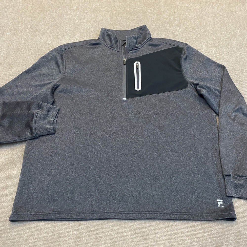 Fila Sweater Mens Extra Large Gray Performance Golf Long Sleeve Zip Pocket‎